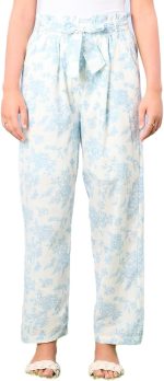 REDTAG Senior Girls White And Blue Printed Pants