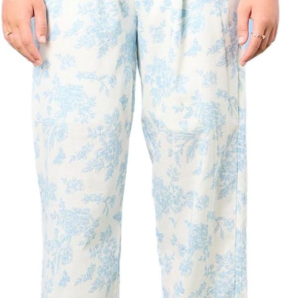 REDTAG Senior Girls White And Blue Printed Pants