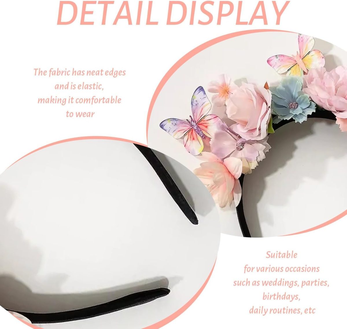 ⁦Boho Flower Headband for Women, Vintage Floral Hair Accessories, Wedding and Party Photo Props, Soft Fabric Elastic Headband, Elegant Retro Style Hairband for Girls and Ladies⁩ - الصورة ⁦3⁩