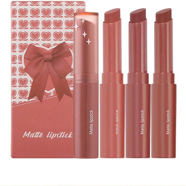 3 Colors Red Tube Lipstick, Labiales Mate Velvet Lipstick Moisturizer and Smooth, Long Lasting 24 Hours Waterproof, Set B