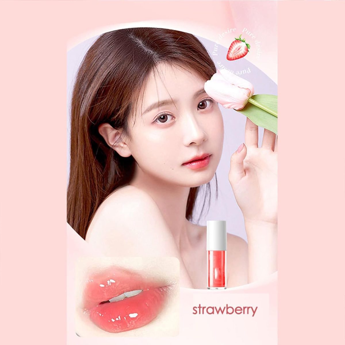 ⁦Khazna Fruity Flavors Lip Glosses, Long Lasting Moisturizing Lip Glow Transparent Lip Oil Strawberry and Peach Flavors Lip Care Lip Balm, 2Pcs⁩ - الصورة ⁦6⁩