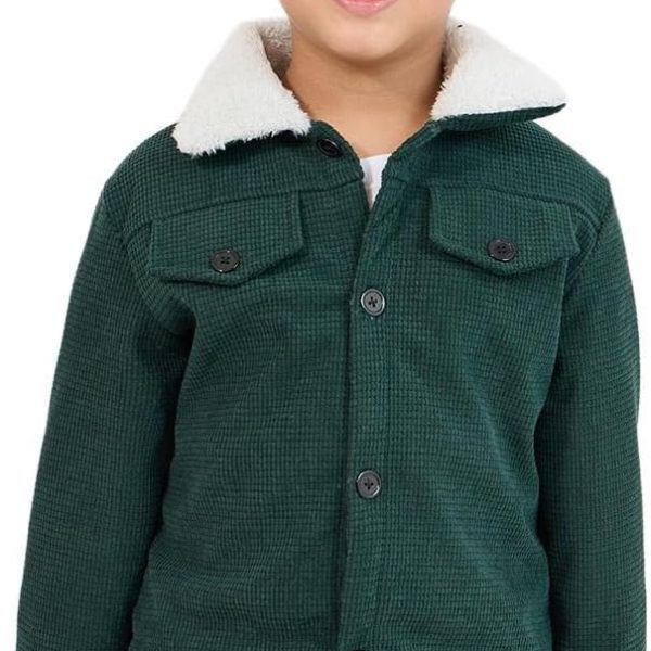 Styli Boys Front Flap Pocket Texture Thermal Lined Coat