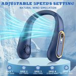 ⁦Naxifly Neck Fan, Cooling Fan with 5 Speeds Adjustable Neckbreeze, Neckbreeze Wearable Bladeless Rechargeable Personal Neck Fan 720°cooling Airflow No Noise, For Home Office Travel (Blue)⁩ - الصورة ⁦4⁩