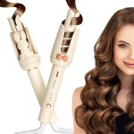 مكواة تجعيد الشعر الاوتوماتيكية من كاو اوتوماتيكية مع 4 درجات حرارة ايقاف تلقائي مضادة للحروق عصا تمويج دوارة للتشابك لتصفيف سيراميك لتقليل تلف بيج