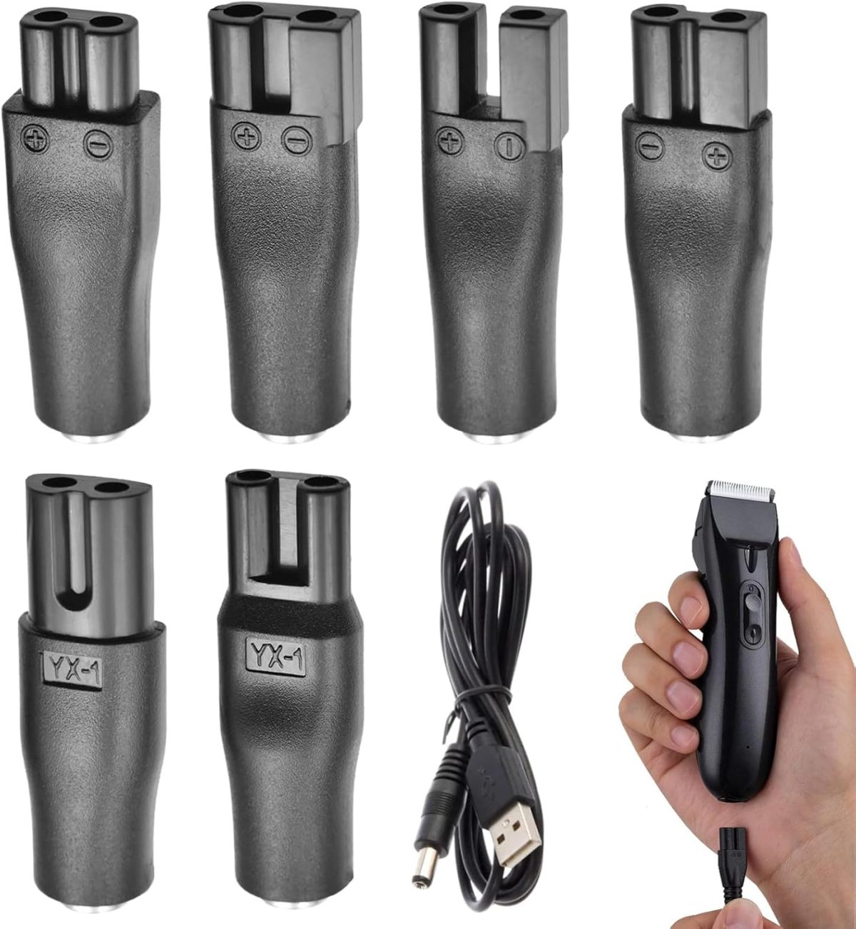 Shaver Charger, 6 Pcs Universal Shaver Converter, 6 Unique Head Shape Power Cord Supply Adapter, DC Connector, Beard Trimmer Charger, Men's Razor Charger Cable Kit, Multi-Functional Charging Solution
