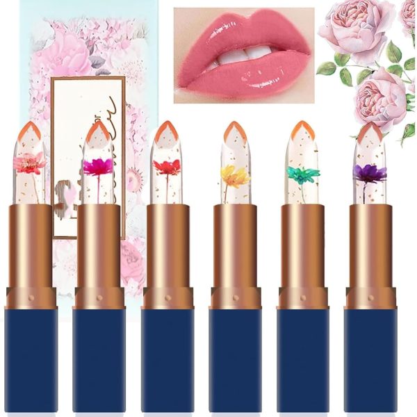 Clear Magic Color Jelly Lipstick, Crystal Jelly Flower Color Changing Moisturizing Lip Gloss, Crystal Aloe Vera Lip Balm, Long Lasting PH Clear Temperature Lip Stick