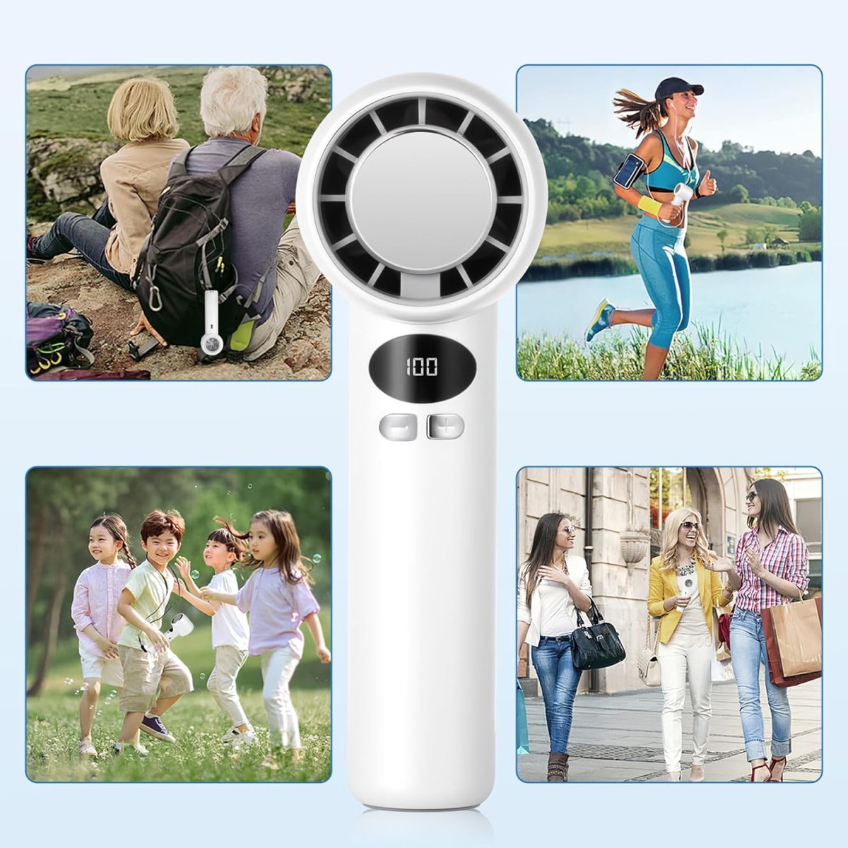 ⁦Portable Handheld Fan, 3000mAh Rechargeable Mini Turbo Fan with Digital Display, 13000 RPM High Speed, Speed Adjustable, Travel Essentials White⁩ - الصورة ⁦7⁩