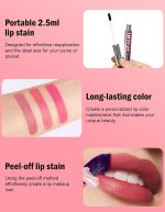 ⁦Set of 3 Colour Lip Stain Peel Off Set, Long Lasting Lip Tattoo & Waterproof Lip Tint Matte Finish, Non-stick Cup Removable Lip Liner 3 Pieces, Makeup Lip Gloss and Colour Lip Stain⁩ - الصورة ⁦5⁩