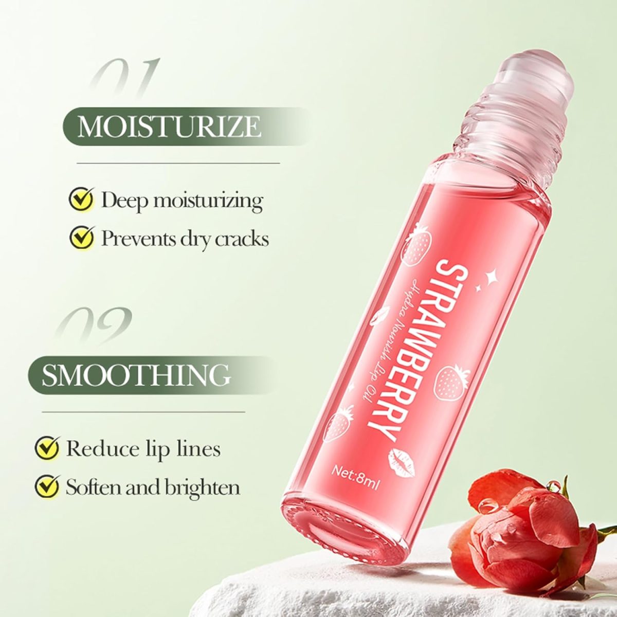 ⁦4 Pcs Hydrating Lip Gloss, Fruit Flavored Lip Oil Long Lasting Glow Balm Care, Roll On Lip Gloss Set, Transparent Plumping Lipgloss for Teens and Kids, Lipstick Moisturizing Lip Balm for Women & Girl⁩ - الصورة ⁦3⁩