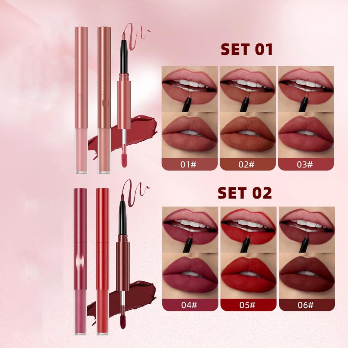 ⁦NALACAL 3PCS Matte Liquid Lipstick and Lip Liner Kit 2-IN-1 Pigmented Lip Gloss and Lip Liner Set Long-Lasting and Waterproof One Step Lips Makeup Kits⁩ - الصورة ⁦3⁩