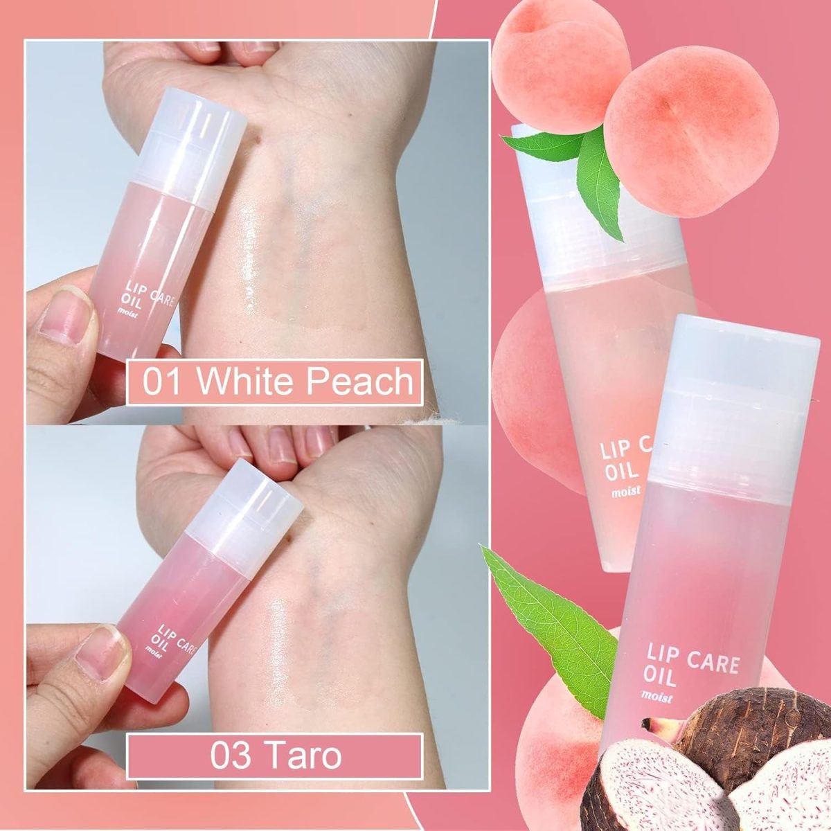⁦2Pcs Hydrating Lip Glow Oil, Moisturizing Lip Oil, Gloss Transparent Toot Lip Oil, Non sticky Plumping Lip Oil Tinted Clear Lip Gloss Nourishing Repairing Reducing Lip Lines⁩ - الصورة ⁦5⁩