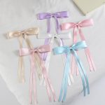 6PCS Bow Hair Clips, Soft Silky Stain Ribbon Hair Clips for Women, Cute Hair Bows with Long Tail, Solid Bows for Female Thick Thin Long Hair,Hair Accessories (Macaron)