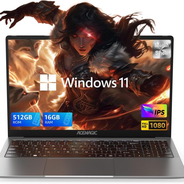 ACEMAGIC Laptop, Windows 11 Laptop Computer,16GB DDR4 512GB SSD, Quad-Core N97 Processor(Up to 3.6GHz), 15.6" IPS 1080P PC,180° Open Angle,Long Battery Life,Metal Shell,WiFi, BT5.0, USB3.2, Type_C