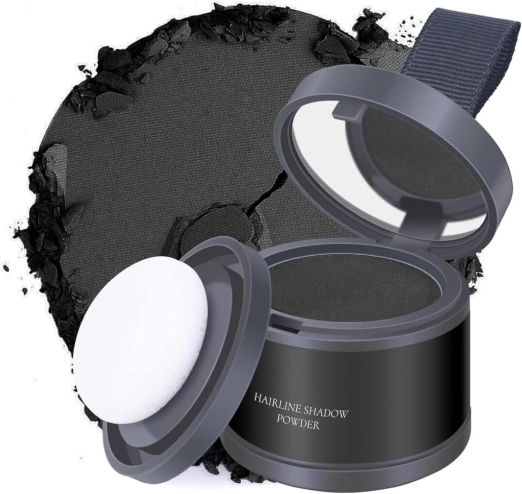 Hairline Powder Black, Hair Line Repair Powder, Hair Root Dye Touch-Up, Instantly Hair Color Shadow Cover Grey Hair, Thin Hair Powder for Women and Men, Bald Spots, Beard, Hair Root Powder Black