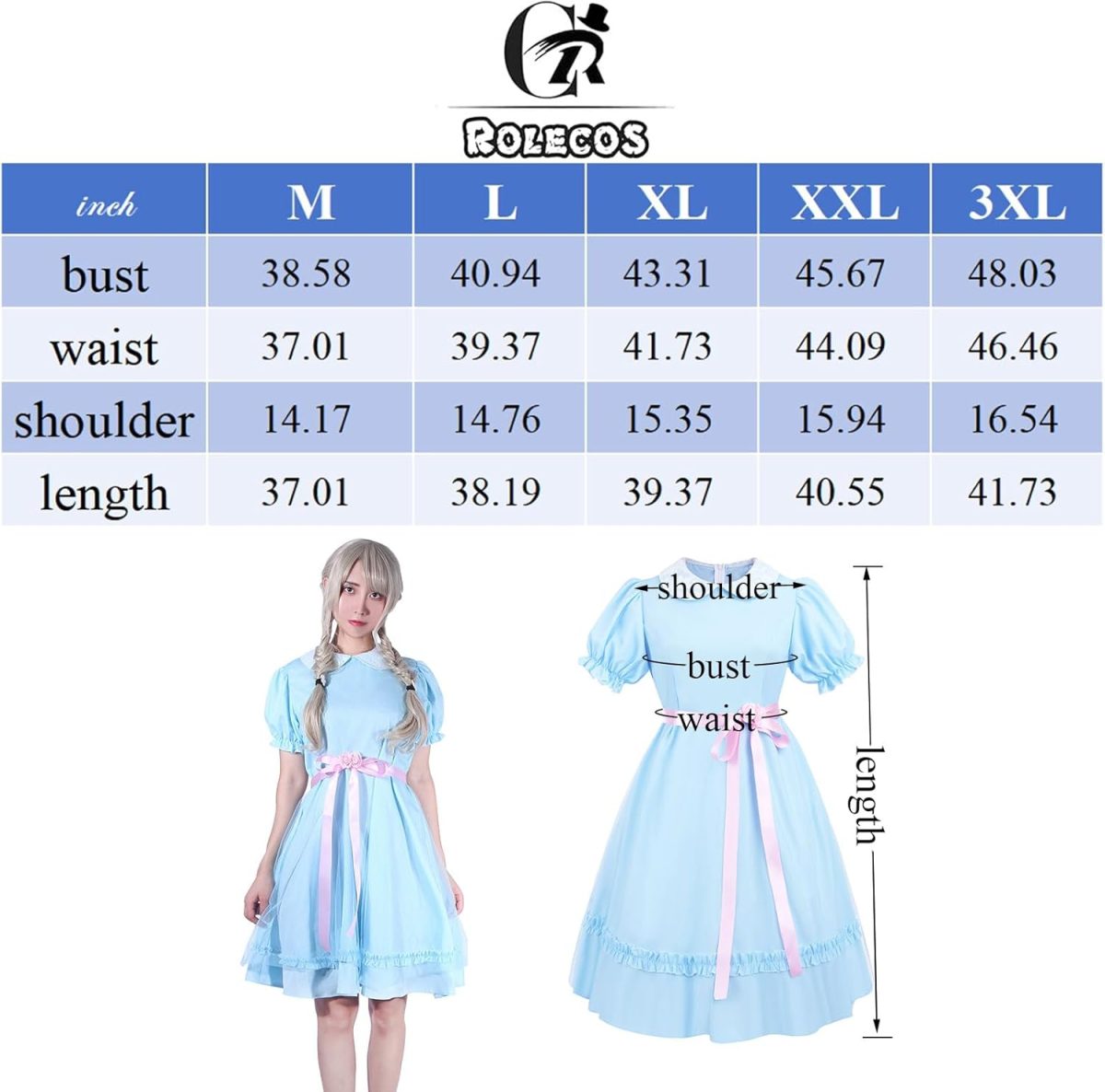 ⁦ROLECOS Gilrs Princess Dress Light Blue Maxi Dresses Halloween Cosplay Costume⁩ - الصورة ⁦7⁩