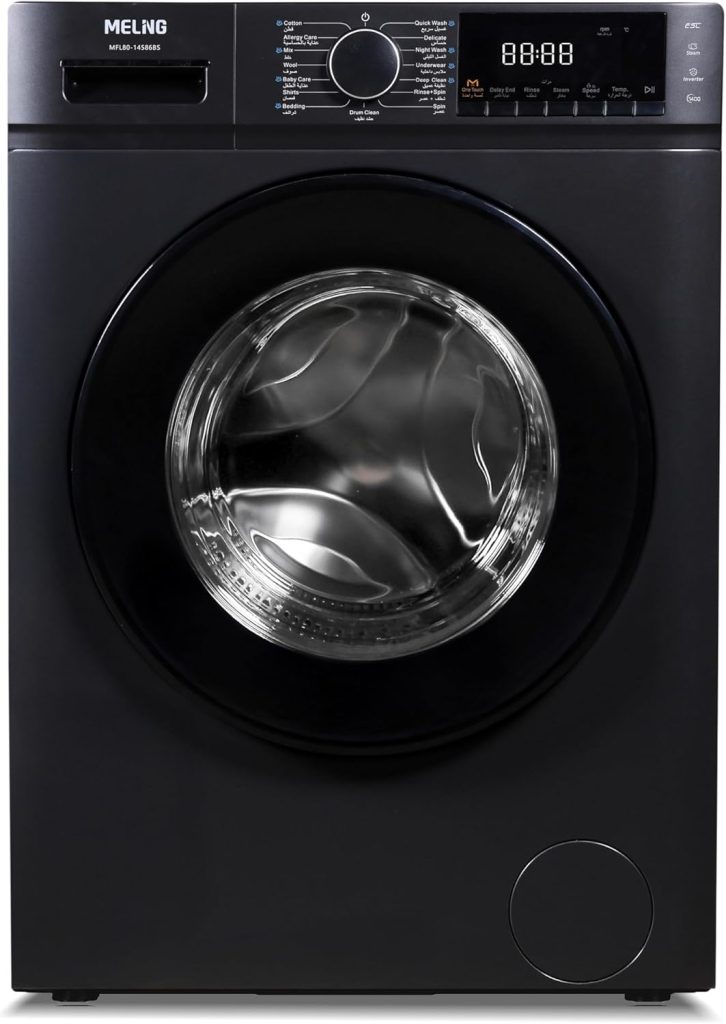 Meling Front Load Automatic Washing Machine, 8KG, 16 Programs, Inverter, 1400 RPM, Silver - MFL80-14586BS