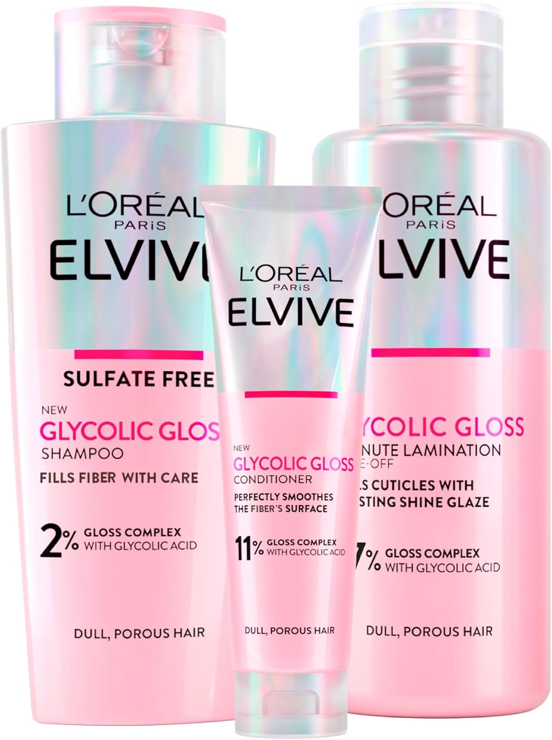 714u3xiNDvL._AC_SL1500_.jpg لوريال باريس بلسم جليكوليك جلوس من الفيف 150 مل + شامبو 200 + معالجة التصفيح في 5 دقائق للشعر الباهت والمسامي لمعان مكثف ودائم - 3 زجاجات