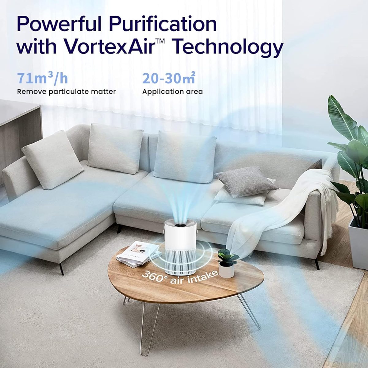 ⁦perforlld Air Purifier, USB 360° HEPA Air Filter Cleaner with 3 Speed & Low Noise,Remove 99.97% Dust Smoke Pollen Pet Dander Hair Smell, Purifies Max up to 71m²/H, for Bedroom Home Office⁩ - الصورة ⁦3⁩