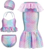 ⁦THE WHITE SHOP Mermaid Swimsuit Bikini Set for Little Girls Princess Ariel Swimming Costume 4 Pieces Kids Role Play Bathing Suit Set，Mermaid for Swimming Girls Swimsuit Princess⁩ - الصورة ⁦6⁩