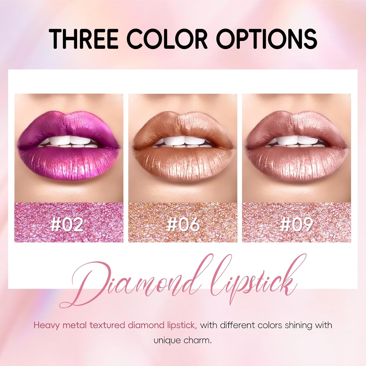 715HUutHqPL._AC_SL1500_.jpg Metallic Lipstick Long Lasting, High Shine Glitter Diamond Creamy Lipstick Transfer Proof, Shimmer High Impact Lip Color Full Coverage Non Stick Cup Lightweight Lip Makeup for Women - الصورة 3