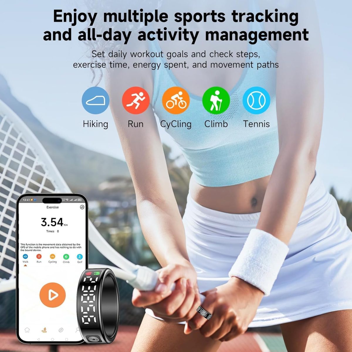⁦YelaJoy Smart Ring, Waterproof Health Tracker, 19MM Fitness Tracker Ring with Heart Rate Monitor,Sleep Tracker,Step Counter,Gesture Control, Compatible with IOS, Android, Black⁩ - الصورة ⁦5⁩