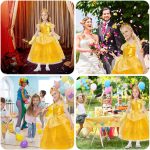 ⁦BSBUY Belle Costume, Girls Beauty and the Beast Costumes, 6 Pieces Princess Belle Dress, with Crown Wand Gloves, Girls Beautiful Dresses Set for Cosplay Christmas Party Halloween, 100⁩ - الصورة ⁦7⁩