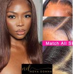 ⁦22Inche Straight Lace Front Wig Double Drawn Human Hair Pre Plucked Transparent13x4 Lace Frontal Wigs Human Hair with Baby Hair 200% Density Brazilian Human Hair Wigs for Woman Chocolate Brown #4⁩ - الصورة ⁦5⁩