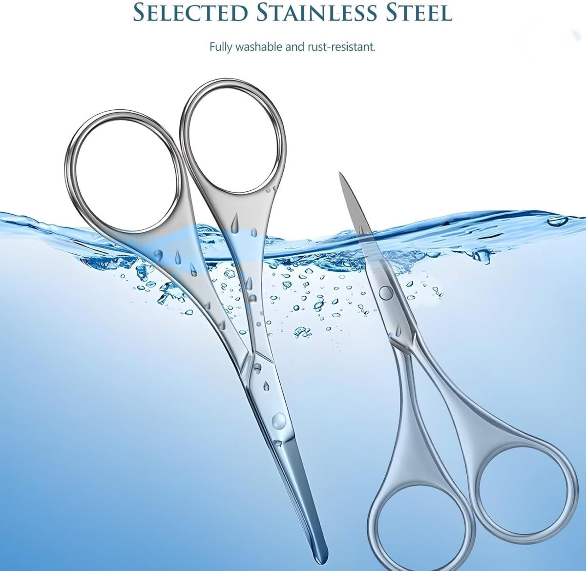 ⁦AXIYIBZI 2Pcs Facial Hair Small Grooming Scissors For Men Women - Eyebrow, Nose Hair, Mustache, Beard, Eyelashes, Ear Trimming Kit - Curved and Rounded Safety Tip Clippers For Hair Cutting - Silver⁩ - الصورة ⁦7⁩