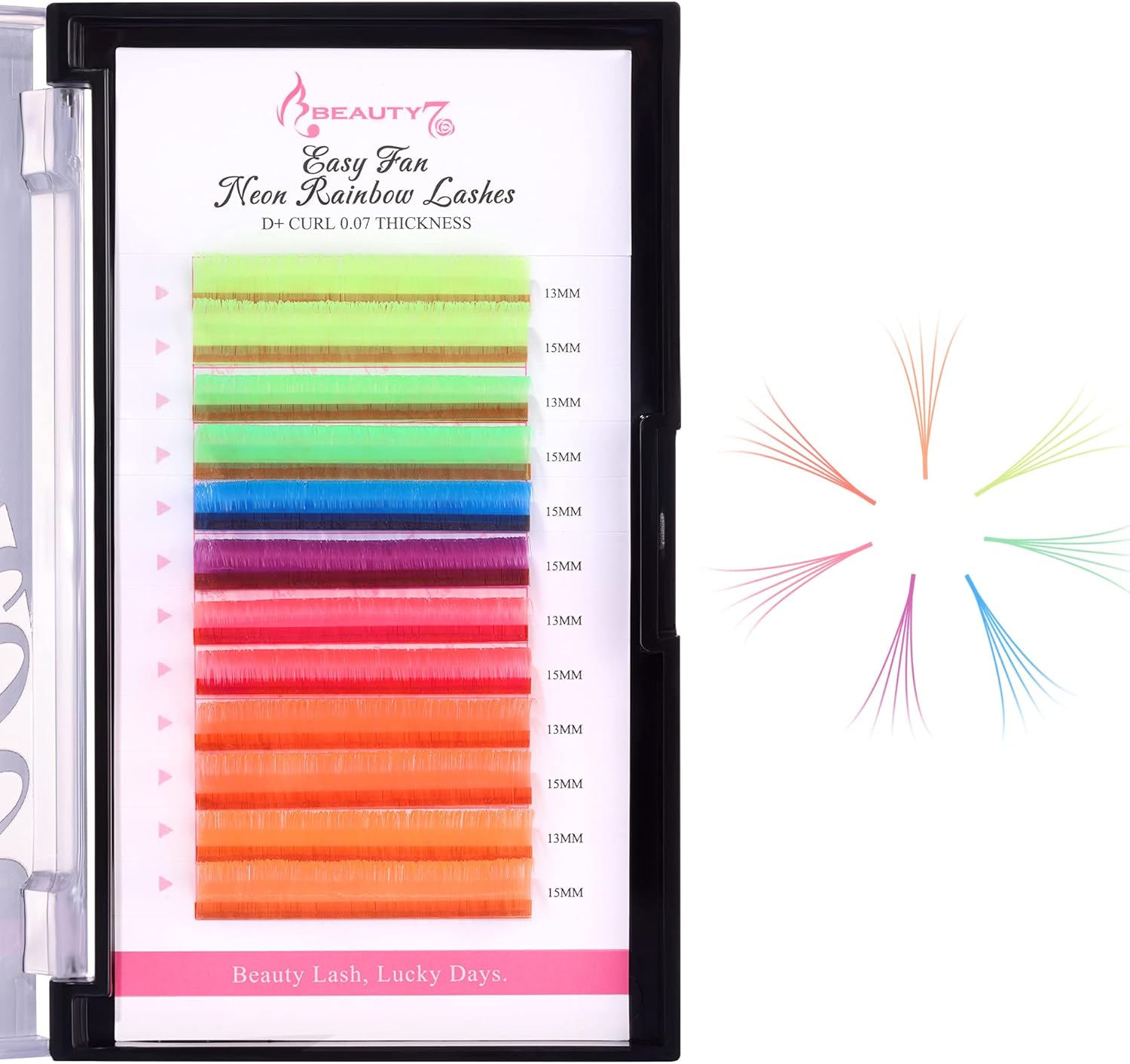 716ANby3prL._AC_SL1500_.jpg Beauty7 Colored Lash Extensions Easy Fan Neon Rainbow Lashes 7 Colors Classic Lashes Volumn Lashes Ombre Lash Extensions Self Fanning D+ Curl 0.07mm 13mm 15mm Dramatic Eyelashes - الصورة 3