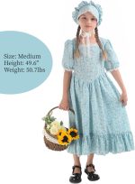 ⁦زي تنكري مستوحى من العصور القديمة للبنات، فستان براري بأكمام طويلة مزين بنمط زهور بتصميم مستوحى من الحقبة الاستعمارية للبنات بلون بينك من نووكي⁩ - الصورة ⁦4⁩