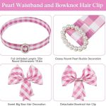 ⁦فستان الأميرة للبنات، زي الاميرة باربي، فستان بخصر منقوش باللون الزهري، أزياء تنكرية للأطفال، مع فيونكة وقلادة وسوار وخاتم وأقراط، لحفلات أعياد الميلاد للأطفال⁩ - الصورة ⁦6⁩