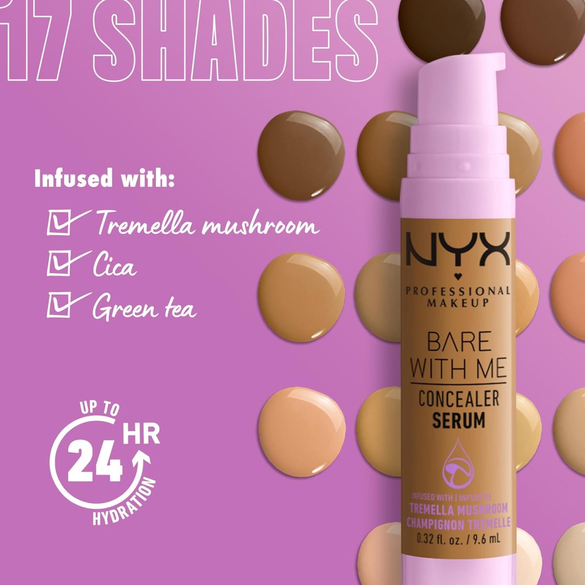 ⁦NYX Professional Makeup Bare with Me Concealer Serum, Hydrating Natural Medium Coverage Concealer For Face & Body,Upto 24Hr Hydration for Skin, Sand, 9.6 ml⁩ - الصورة ⁦5⁩