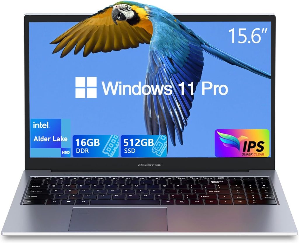 ZOLWAYTAC Gaming Laptop,15.6" FHD IPS 1920x1080(180° Viewing Angle),N100 CPU up to 3.2GHz,16GB DDR4+512GB SSD, WiFi &BT, USB 3.2 x3,Supports Type-C Charging,Aluminum Laptop Computer, Space Gray