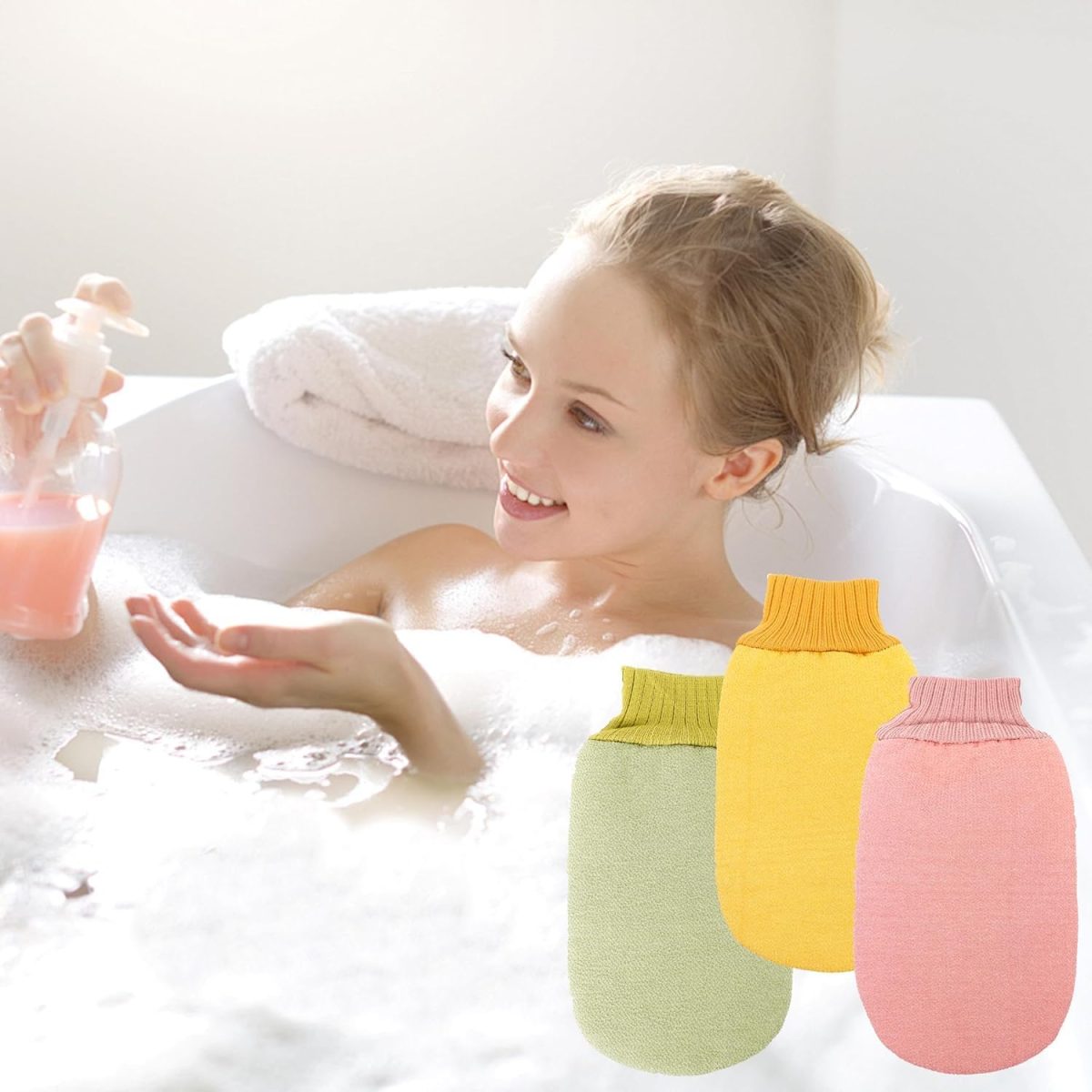 ⁦YelaJoy Deep Exfoliating Glove for Shower, Double-Sided Exfoliating Mitt,Massage Body Scrub Gloves for Home Spa, Eco Friendly loofah Sponge, Dead Skin Remover & Body Scrubber Exfoliator (Green)⁩ - الصورة ⁦5⁩