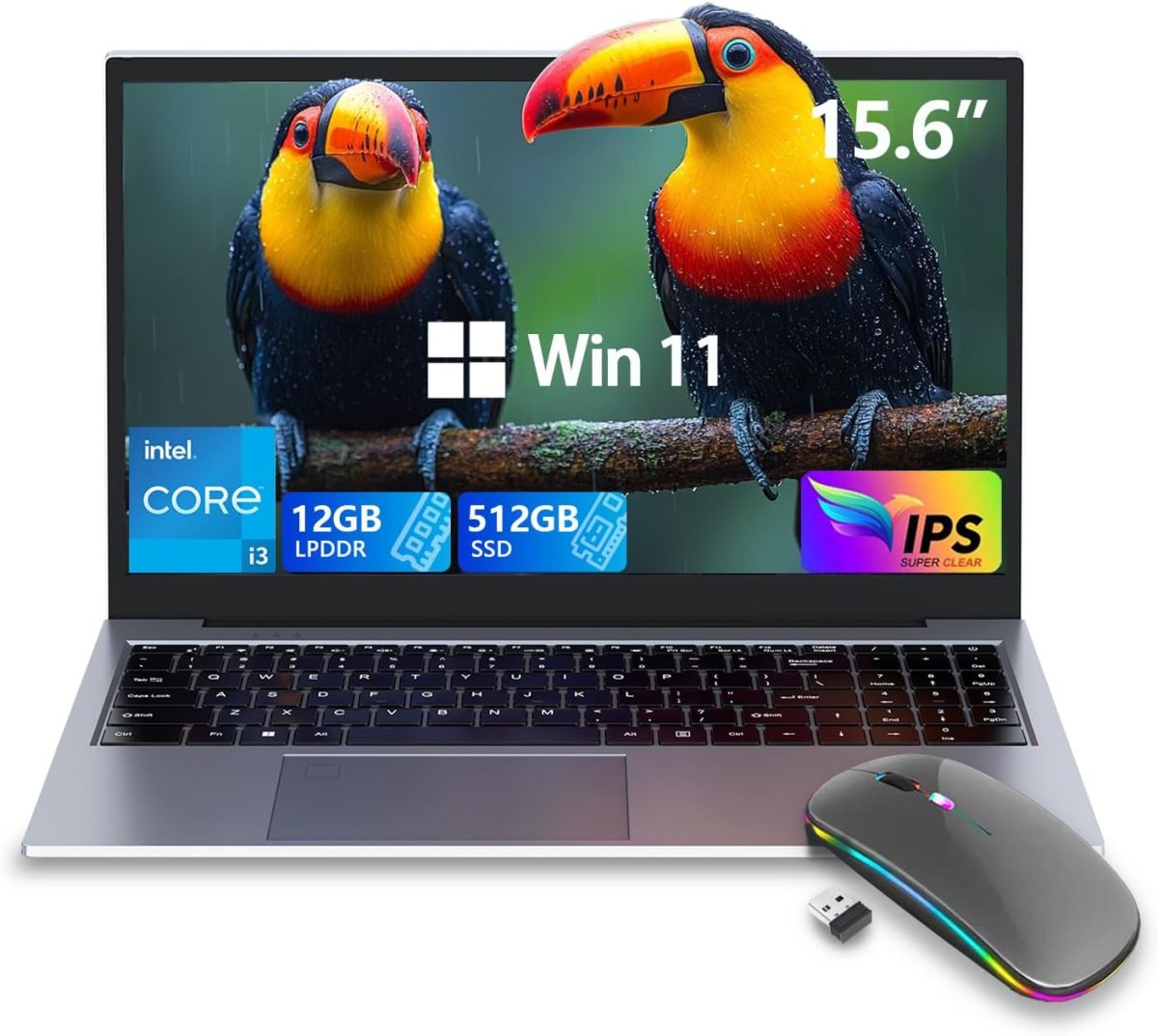 15.6" Laptop Gaming with Backlit Keyboard - Aluminum Portable Laptop Computer, Core i3 (2C/4T, Up to 3.2GHz), 12GB DDR4 RAM + 512GB NVMe SSD, FHD IPS 180° Viewing Angle, WiFi & Bluetooth-Space Grey