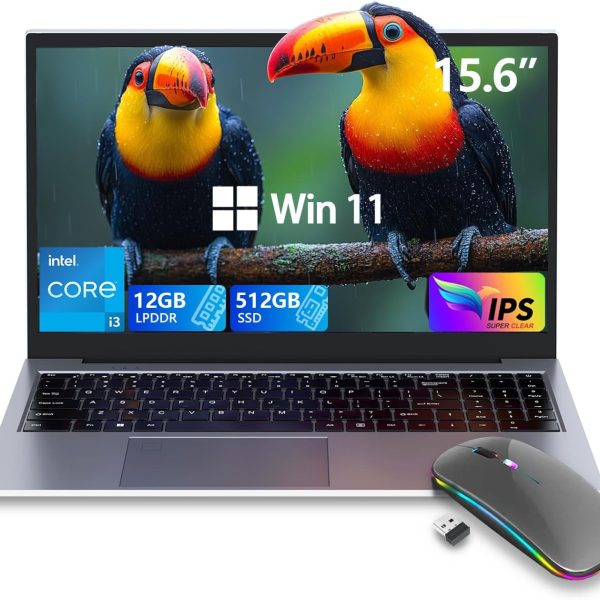 15.6" Laptop Gaming with Backlit Keyboard - Aluminum Portable Laptop Computer, Core i3 (2C/4T, Up to 3.2GHz), 12GB DDR4 RAM + 512GB NVMe SSD, FHD IPS 180° Viewing Angle, WiFi & Bluetooth-Space Grey