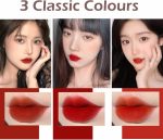 ⁦مجموعة احمر شفاه مات من 3 قطع، 3 الوان مع شنطة سلسلة بلون ذهبي وردي، مجموعة احمر شفاه مخملي، كوب مقاوم للماء وغير لاصق، مجموعة احمر شفاه احمر قابل للسحب ويدوم طويلا⁩ - الصورة ⁦2⁩