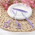 ⁦HANNEA® 3-in-1 Eyebrow Scissors Kit, Eyebrow Grooming Set, Eyebrow Scissors with Comb, Hair Removal Tweezers, Facial Eyebrow Razo, yebrow Trimmer Kit for Women and Men, Purple⁩ - الصورة ⁦6⁩