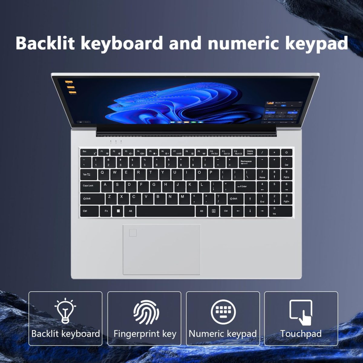 ⁦Laptop Gaming,with Backlit Keyboard-Core Laptop i3 (2C/4T, Up to 3.2GHz), 12GB DDR4 RAM+512GB NVMe SSD, 15.6" FHD IPS 180° Viewing Angle, WiFi&Bluetooth-Aluminum Portable Laptop Computer-Metallic Grey⁩ - الصورة ⁦6⁩