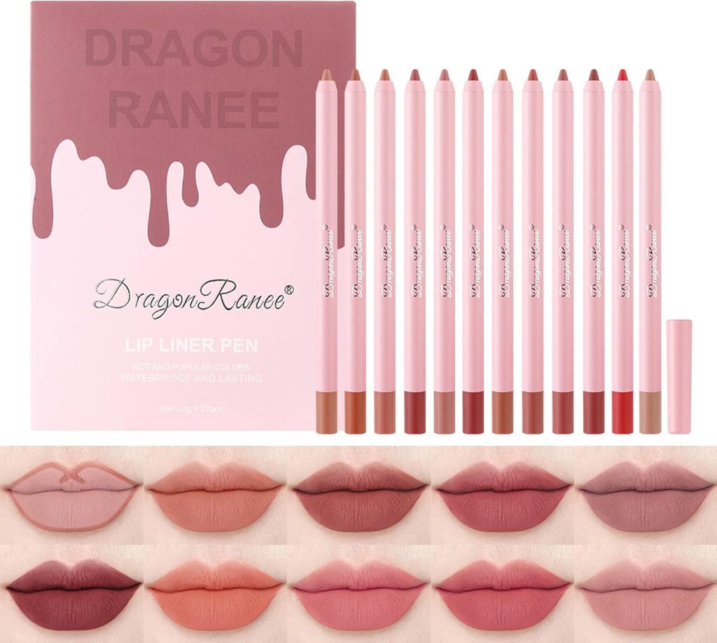 Gireatick 12 Colors High Pigmented Smooth Lip Liner Set, Long Lasting Fade Resistant Lip Pencil, Smudge-proof & Waterproof Red Nude Matte Velvet Lipstick Pen, Professional Lip Liner Set
