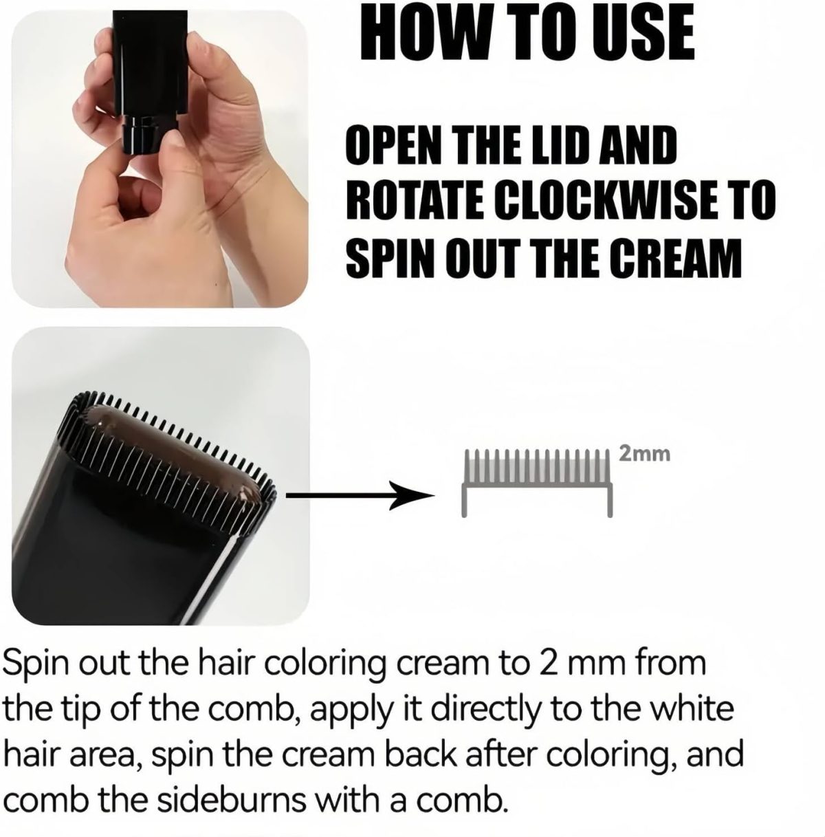 ⁦Safe and Convenient Comb Hair Dye,2-in-1 Hair Dye Comb,Fast-Acting Comb-Over D/ye,Waterproof and Sweat-Proof H/air D/ye C/omb,H/air Color Stick,Portable Ha/ir Colouring Cream(Black, 01#)⁩ - الصورة ⁦5⁩