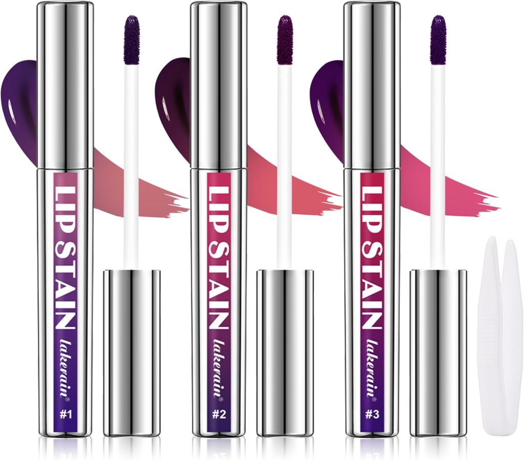 Set of 3 Colour Lip Stain Peel Off Set, Long Lasting Lip Tattoo & Waterproof Lip Tint Matte Finish, Non-stick Cup Removable Lip Liner 3 Pieces, Makeup Lip Gloss and Colour Lip Stain