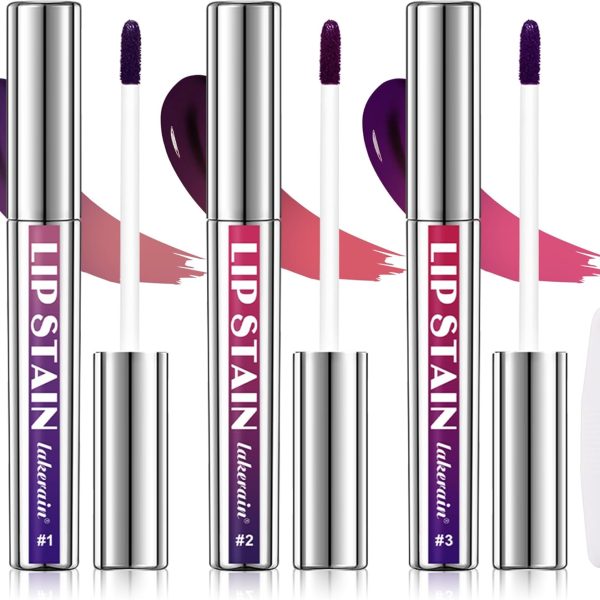 Set of 3 Colour Lip Stain Peel Off Set, Long Lasting Lip Tattoo & Waterproof Lip Tint Matte Finish, Non-stick Cup Removable Lip Liner 3 Pieces, Makeup Lip Gloss and Colour Lip Stain
