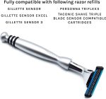 ⁦Taconic Shave's Heavyweight Chrome razor - Compatible with Gillette Sensor Blades - One Sensor Razor Blade Included⁩ - الصورة ⁦3⁩