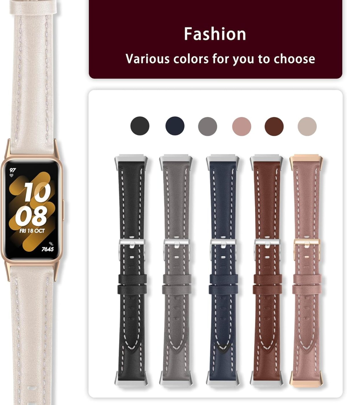 ⁦KoGiio Vintage Leder Armband für Huawei band 7, Herren Damen Ersatz Weich Uhrenarmbänder, Metallschnalle Atmungsaktiv Ersatzarmband Kompatibel mit Huawei Band 7⁩ - الصورة ⁦5⁩