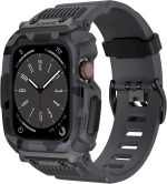 XMUXI Compatible with Apple Watch Band 45mm 44mm with Case, Rugged Sport Military TPU Strap with Bumper Cover for iWatch Series SE2 SE 9 8 7 6 5 4 for Man