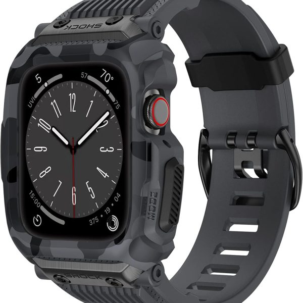 XMUXI Compatible with Apple Watch Band 45mm 44mm with Case, Rugged Sport Military TPU Strap with Bumper Cover for iWatch Series SE2 SE 9 8 7 6 5 4 for Man