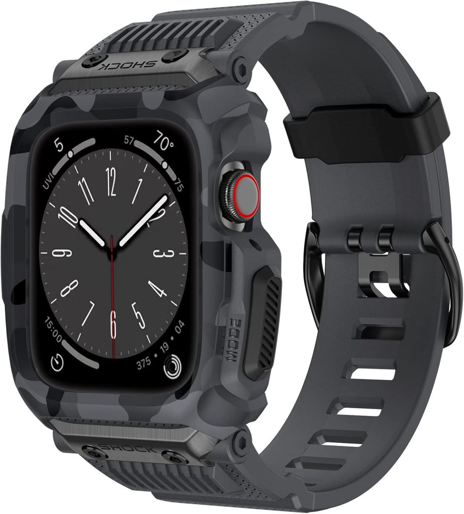 XMUXI Compatible with Apple Watch Band 45mm 44mm with Case, Rugged Sport Military TPU Strap with Bumper Cover for iWatch Series SE2 SE 9 8 7 6 5 4 for Man