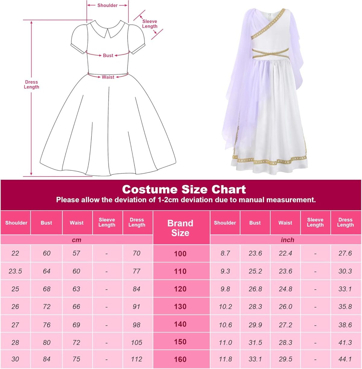 ⁦ReliBeauty Kids Greek Goddess Costume Girls with Headband⁩ - الصورة ⁦4⁩