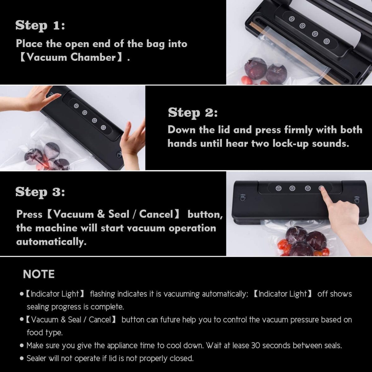 ⁦Wonone Lencak Vacuum Sealing Machine for Both Dried and Wet Fresh Food with Starter Kit (Black)⁩ - الصورة ⁦4⁩